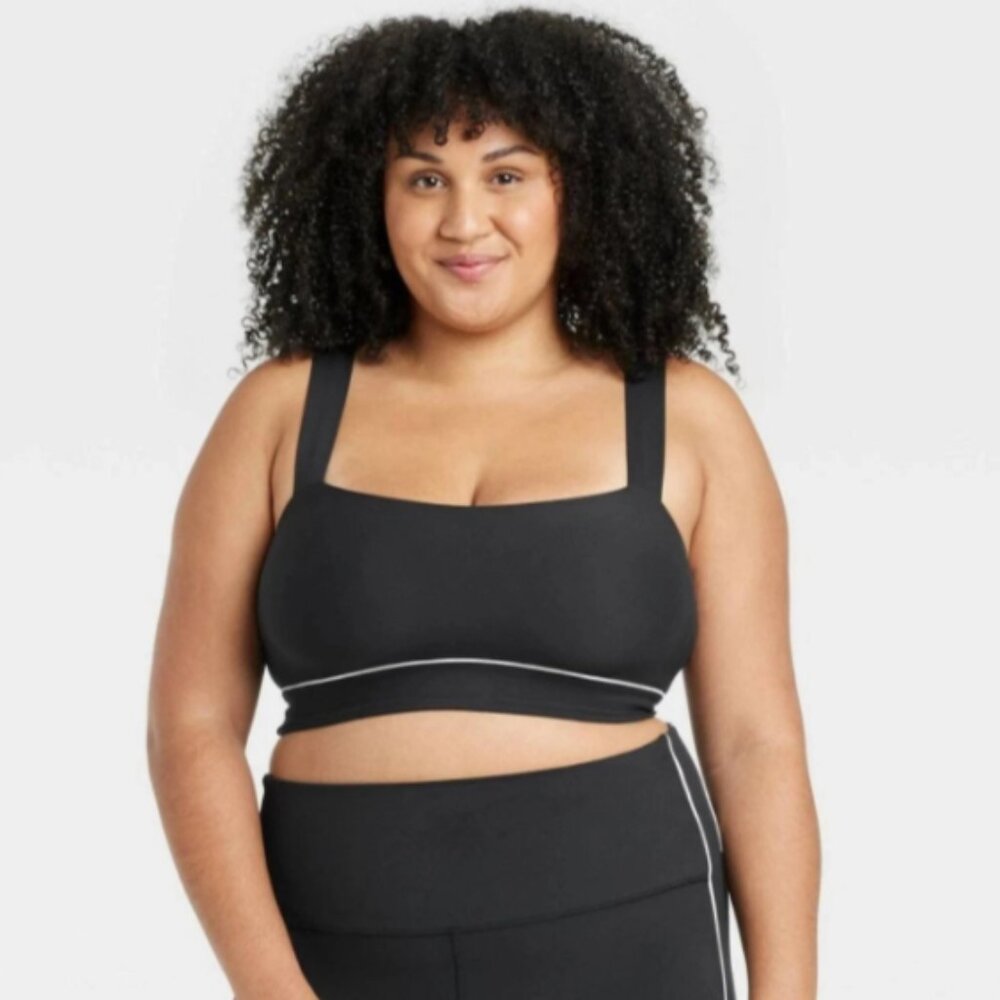 NWT All in Motion XXL Black White Piping Everyday Soft Light Support Fashion Bra